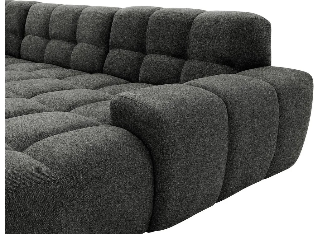 Goossens Excellent Bank Kubus - 30 X 30 Cm Stiksel zwart, stof, 1,5-zits, modern design met chaise longue rechts