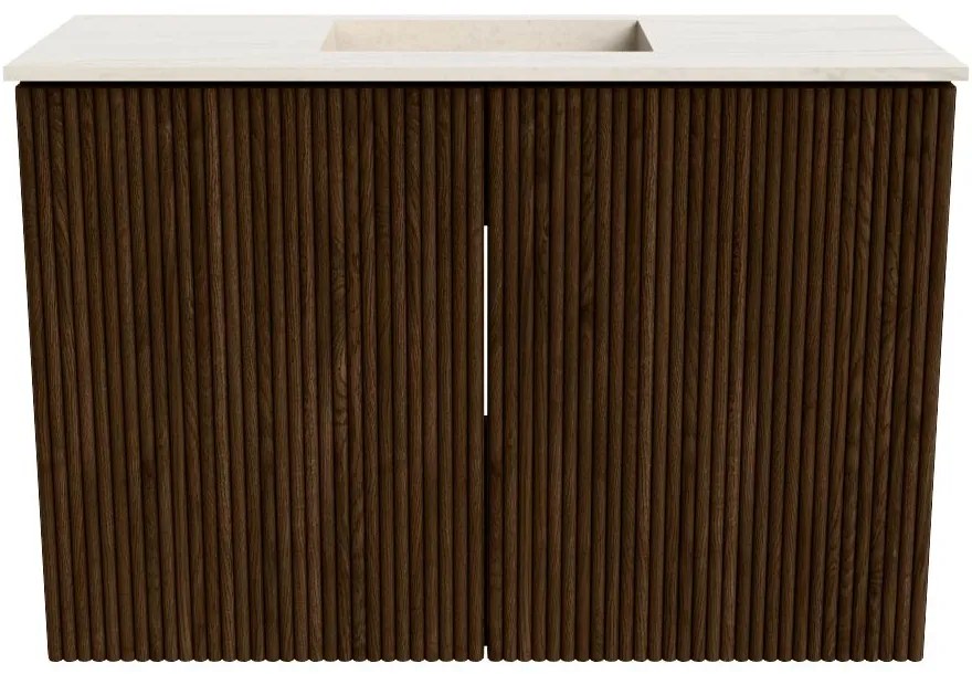 Mondiaz Joya DLux 60cm toiletmeubel walnut met wastafel faye midden zonder kraangat meli