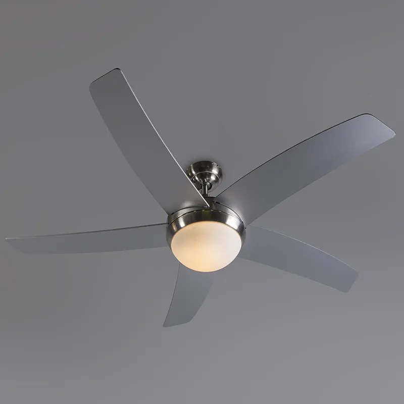 Plafondventilator staal 132cm met afstandsbediening - Cool Design, Modern E14 rond Binnenverlichting Lamp