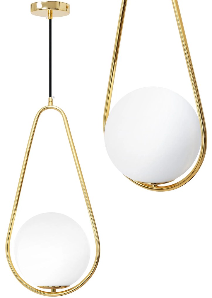 Plafondlamp Hangende Glazen Bol Wit Goud APP472-1CP