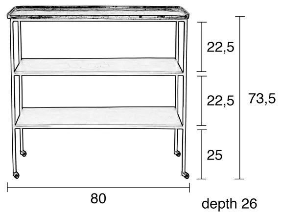 Zuiver Gusto Zilveren Trolley - 80 X 26cm.