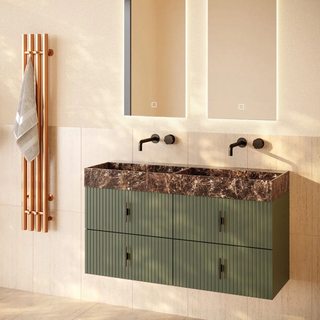 Muebles Murcia badmeubel ribbelfront 120cm legergroen met Dark Emperador wastafel zonder kraangaten