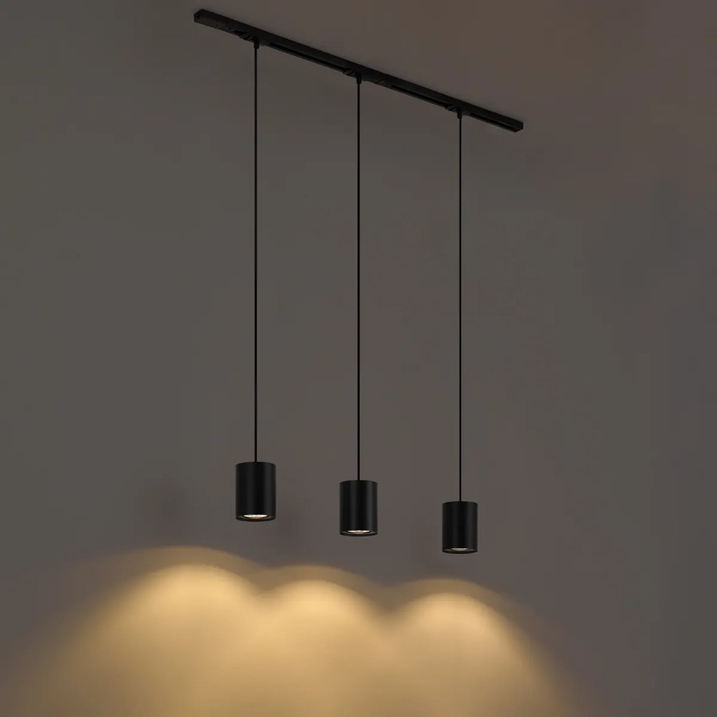 Modern railsysteem met 3 hanglampen zwart 1-fase - Iconic Holt
