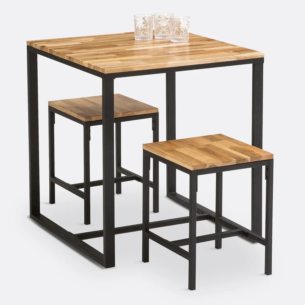 Set van 2 krukken, massief eiken en staal, Hiba