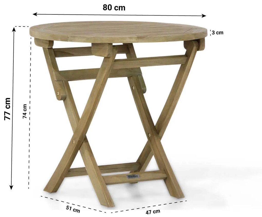 Tuintafel Rond  80 cm Teak Old teak greywash   Derby inklapbare