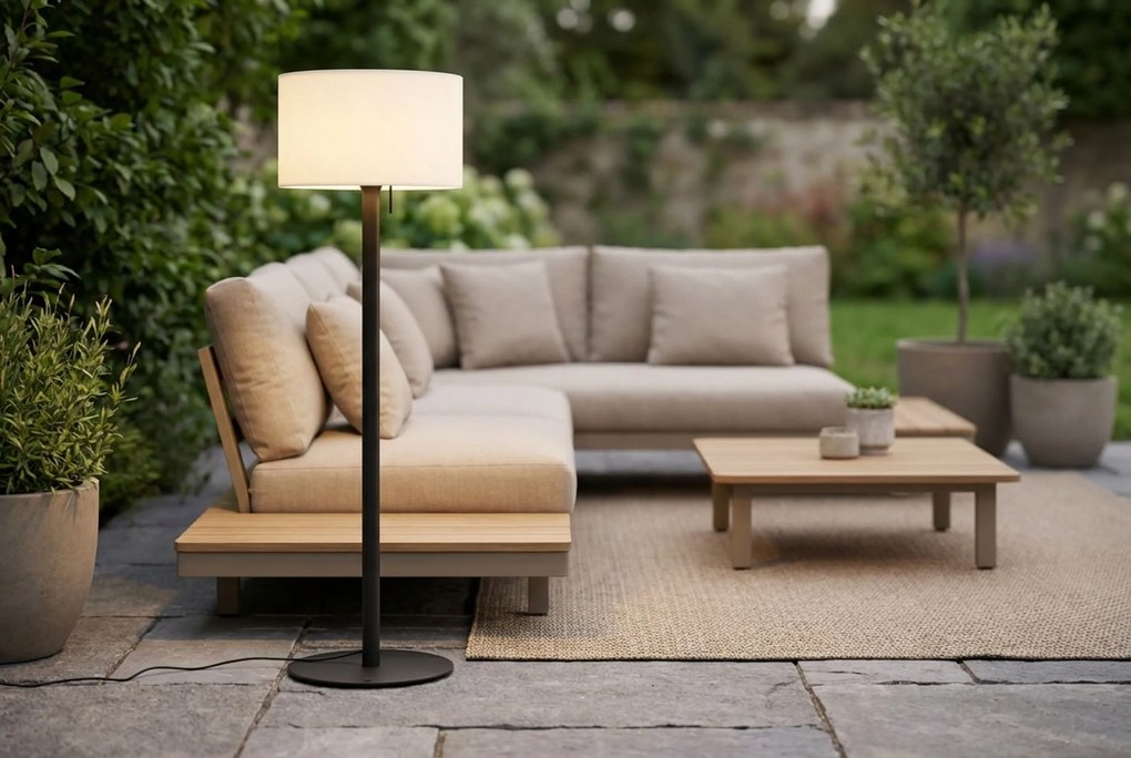 Moderne Buiten Vloerlamp Zwart Met Witte Kap IP - Mississippi Aluminium/Kunststof Zwart