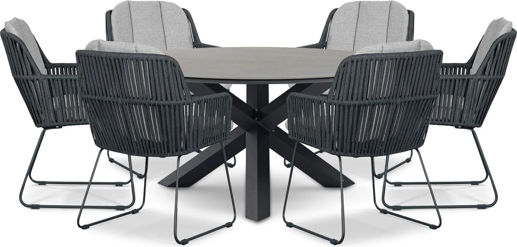 Tuinset Ronde Tuintafel 6 personen 150 cm Rope Grijs  Domani Furniture Trivento/Xento