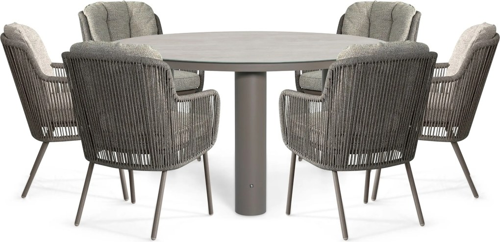 Tuinset Ronde Tuintafel 6 personen 150 cm Rope Taupe Santika Furniture Santika