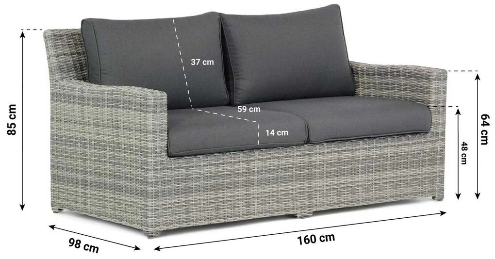 Stoel en Bank Loungeset 4 personen Wicker Grijs Garden Collections Giardino/Napoli