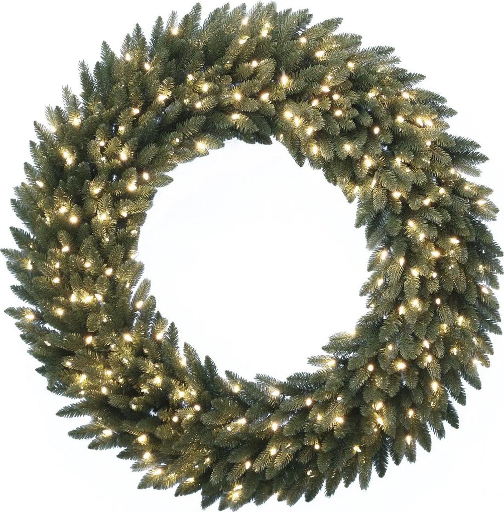 Verlichte kerstkrans "Grande Fir" - groen - Diameter 61 cm - 50 warm witte ledlampjes