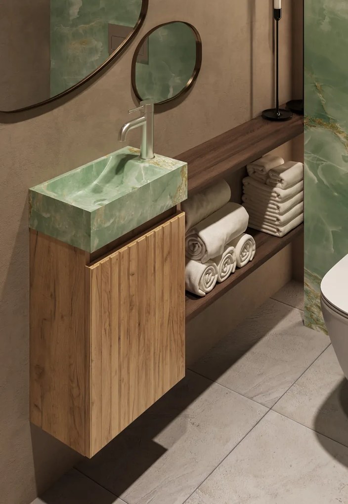 Fontana Green Onyx toiletmeubel met ribbelfront 40cm warm eiken