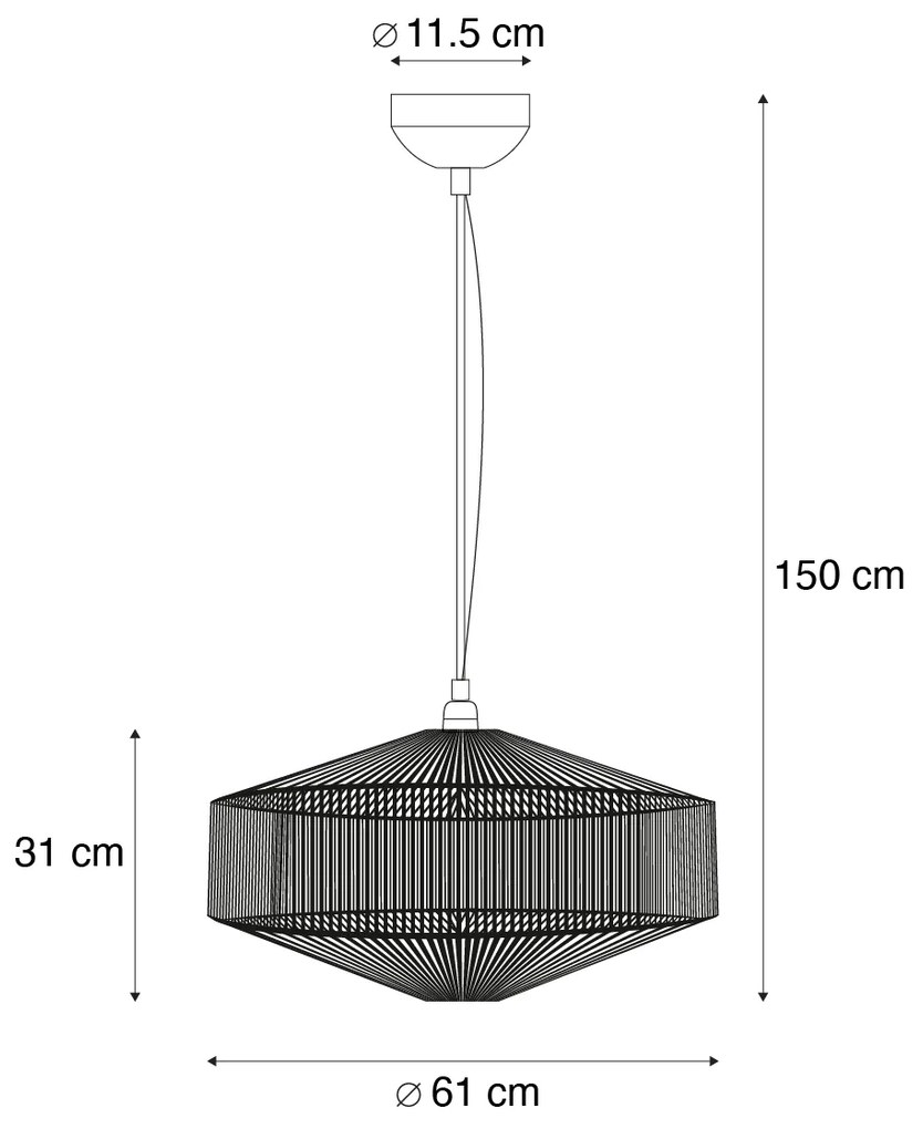 Japandi hanglamp bruin touw 61cm - SveaJapandi E27 rond Binnenverlichting Lamp