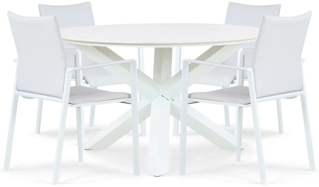 Tuinset Ronde Tuintafel 4 personen 130 cm Aluminium/textileen Wit  Lifestyle Garden Furniture Rome/Orino