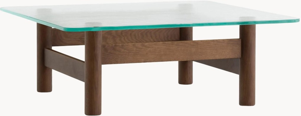 Salontafel Brasilia van eikenhout met glazen tafelblad