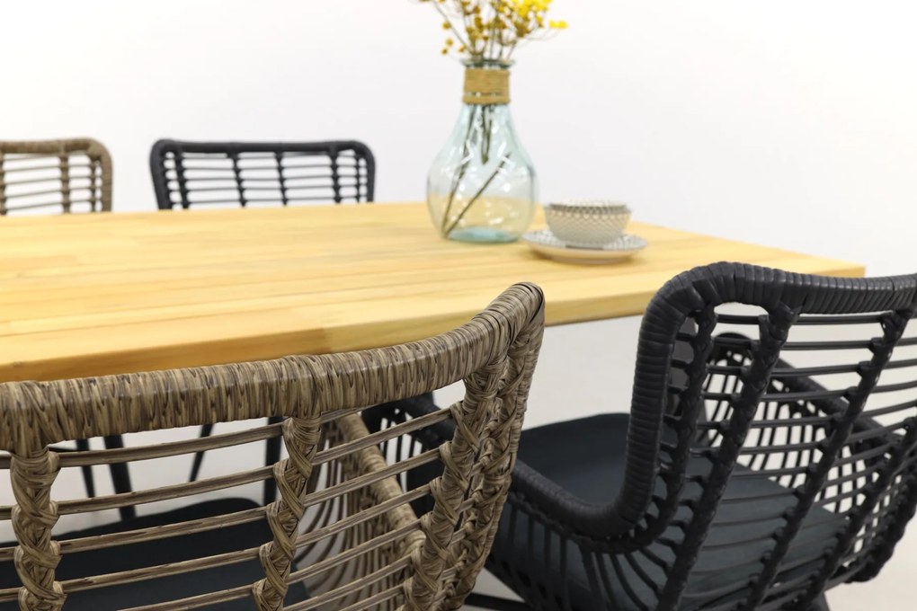 Jasmine/Taste Ambassador 6-persoons dining tuinset 240x100 cm. - Black/Naturel mix