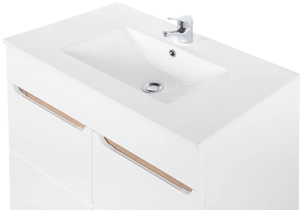 Comad Bali White badkamermeubel 80cm met witte wastafel en kraangat eiken/wit