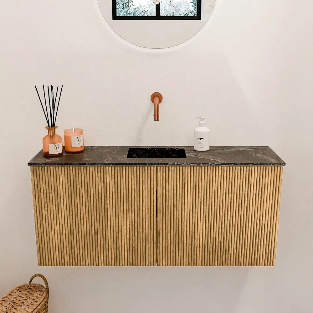 Mondiaz Joya DLux 90cm toiletmeubel oak met wastafel faye midden zonder kraangat lava