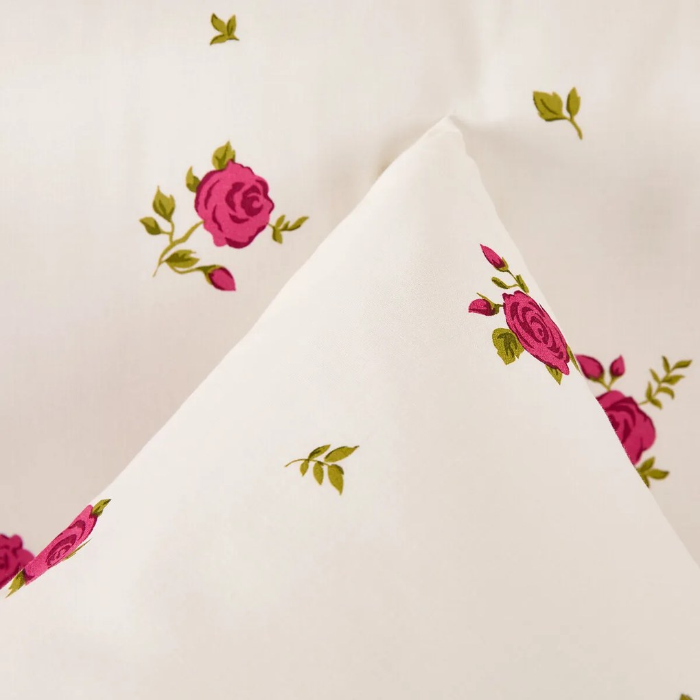 Beddengoedset van 30% gerecycled katoen, vierkant kussensloop, rozenprint, ROSAN