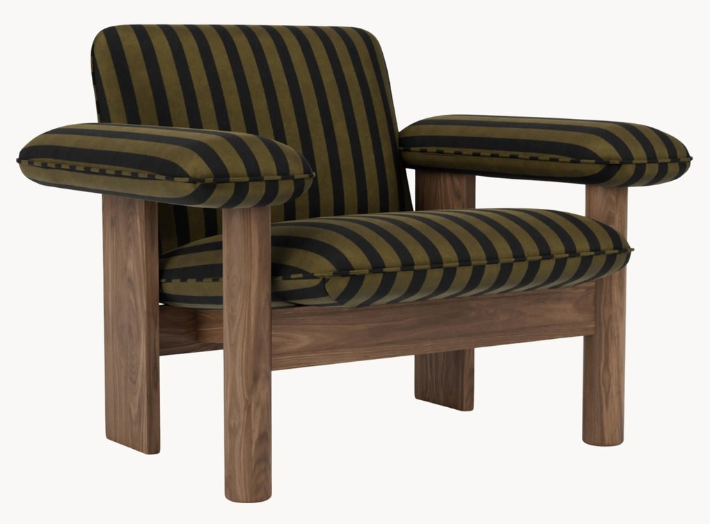 Fluwelen lounge fauteuil Brasilia van walnoothout