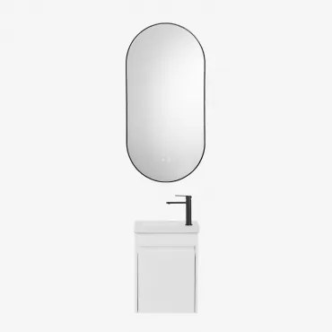 Narek Zwevend Houten Badkamermeubelset Met Geïntegreerde Wastafel Wit & Ovale Led En Anticondens Zwart 50x100 Cm Asteiro & Mat Zwart ↑20 Cm Met Aftapk