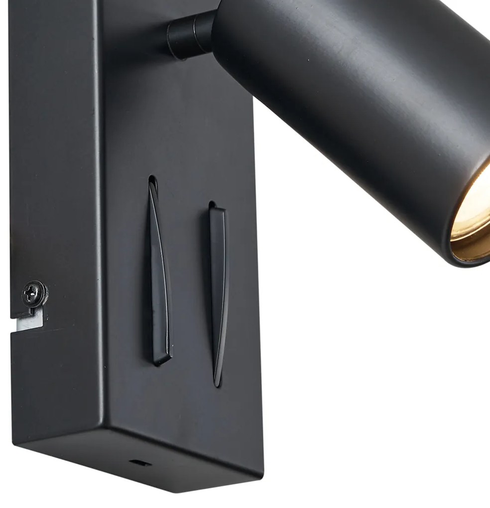 Moderne wandlamp zwart 2-lichts kantelbaar met USB-C poort - Lesly