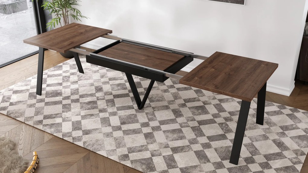 AVERY eik bruin/onderkant zwart - LOFT/INDUSTRIËLE TAFEL VOOR WOONKAMER/EETKAMER UITKLAPBAAR TOT 330 cm!