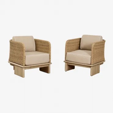 Set Van 2 Famara Tuinstoelen Van Rotan En Acaciahout Lichte Acaciekleur - Sklum