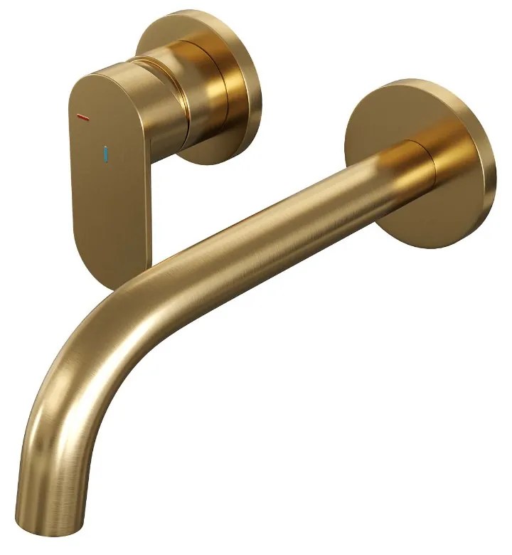 Brauer Gold Edition ColdStart wastafelkraan inbouw gebogen uitloop en rozetten model C2 geborsteld messing PVD