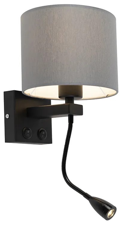 Moderne wandlamp zwart met grijze kap - Brescia