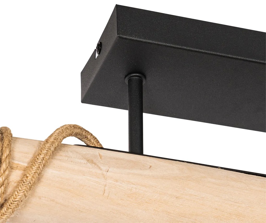 Landelijke hanglamp zwart met hout 3-lichts - Yura