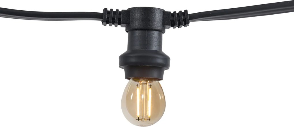 Lichtsnoer zwart koppelbaar met stekker 10m incl. E27 P45 20-lichts IP44 - Lubber