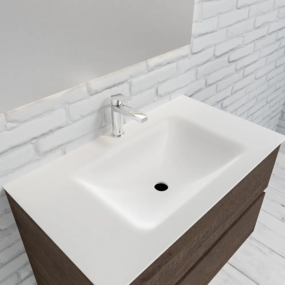 Zaro Valencia Solid Surface badkamermeubel 80cm donker eiken 1 kraangat met 2 lades