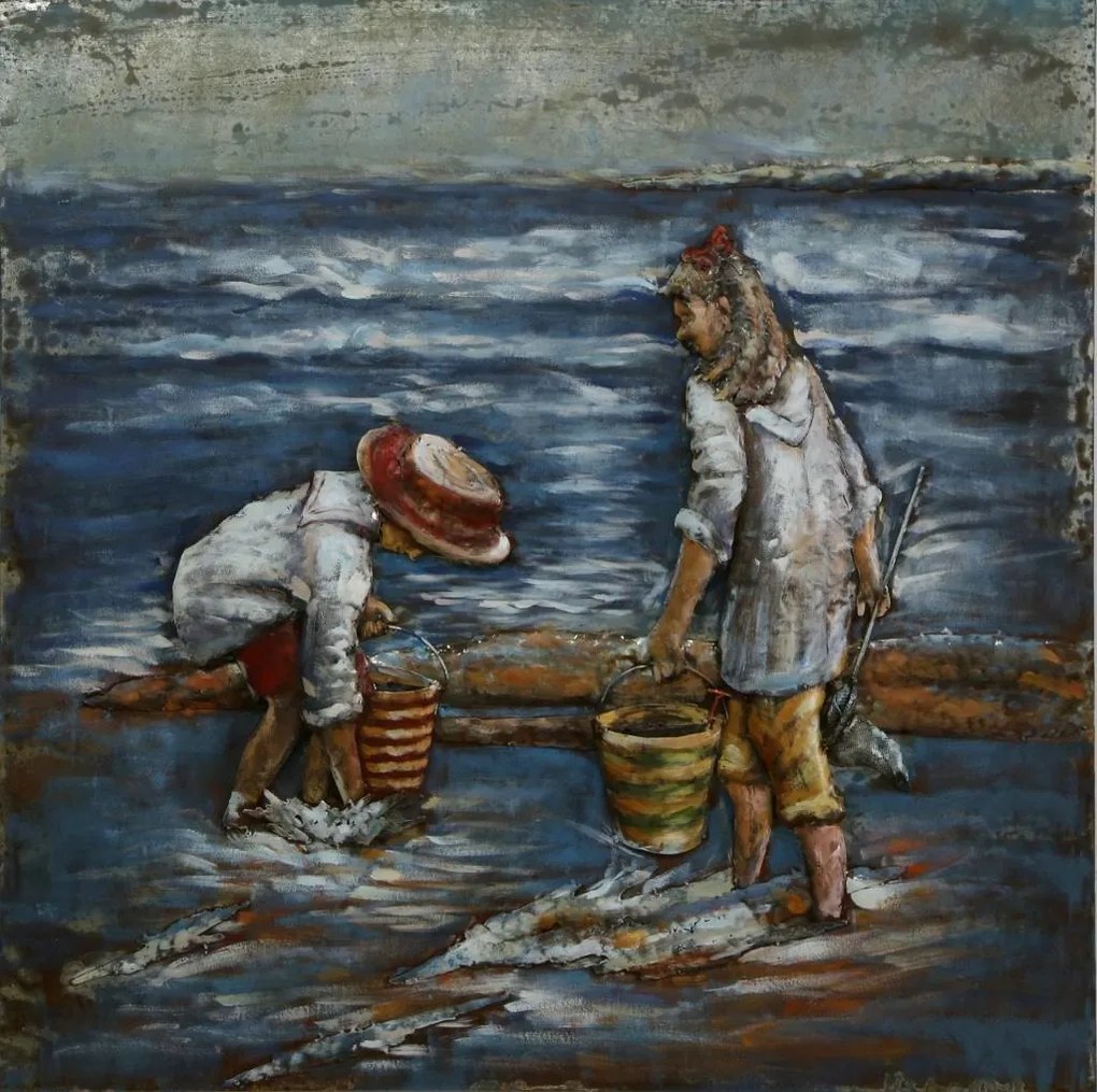 Schilderij - Metaalschilderij - Spelen in de zee, 100x100cm