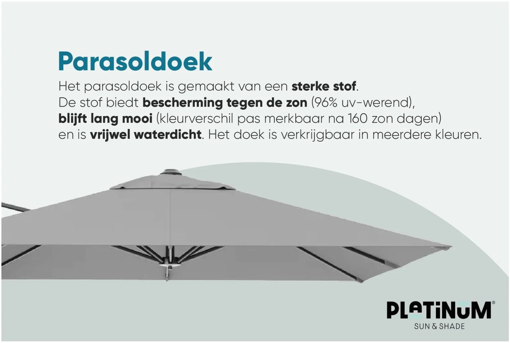 Platinum Voyager zweefparasol T1 2.5x2.5 m. - Light Grey met Modena voet en hoes