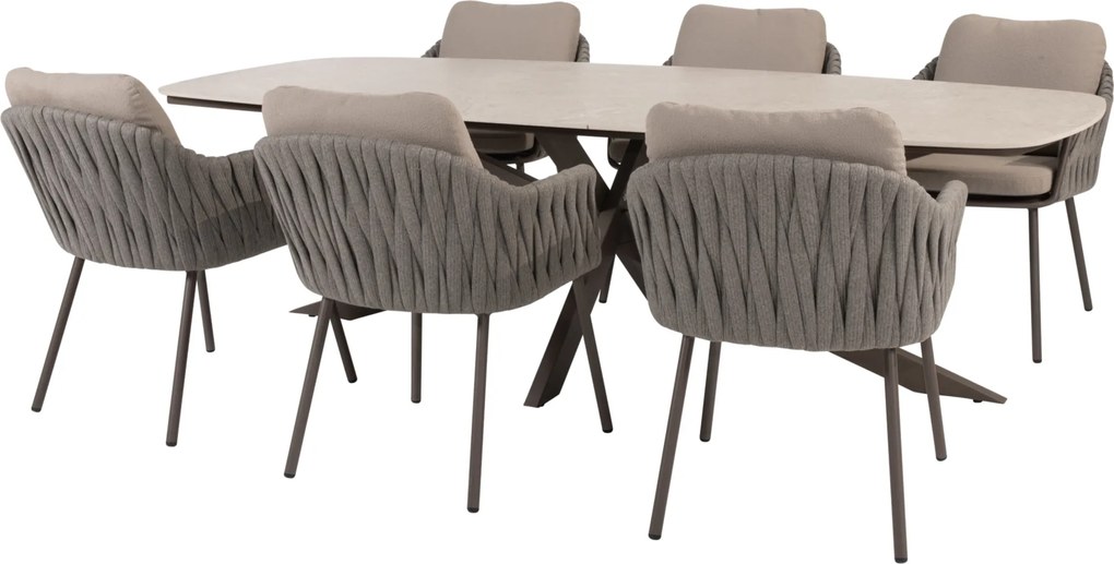 Prado Cannes dining tuinset 240x105xH75 cm 7 delig terre met keramisch deens ovaal blad Taste 4SO