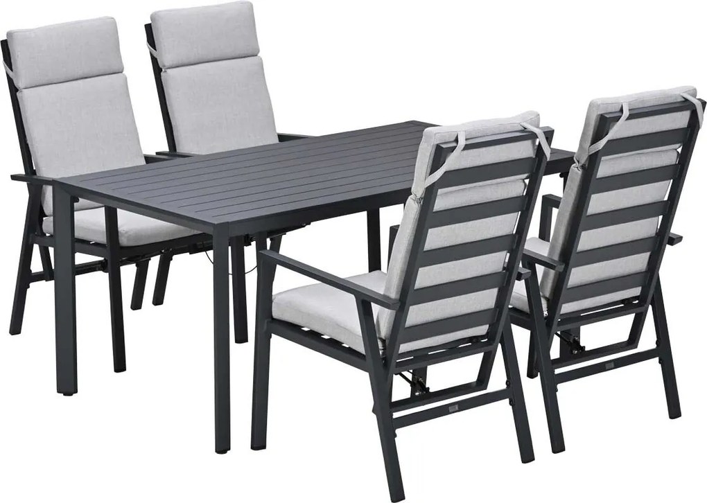 Garden Impressions Kasper tuinset 5-delig - tuintafel 160x84 cm donker grijs