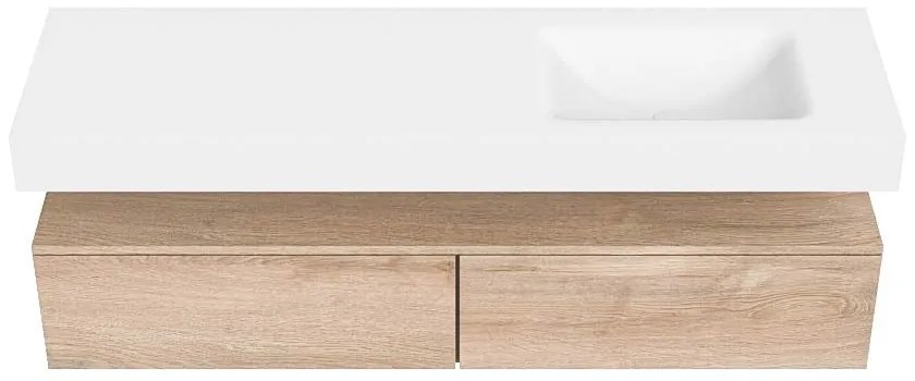 Zaro Alan badmeubel 160cm washed oak 2 lades met vrijhangende wastafel cloud rechts zonder kraangat talc
