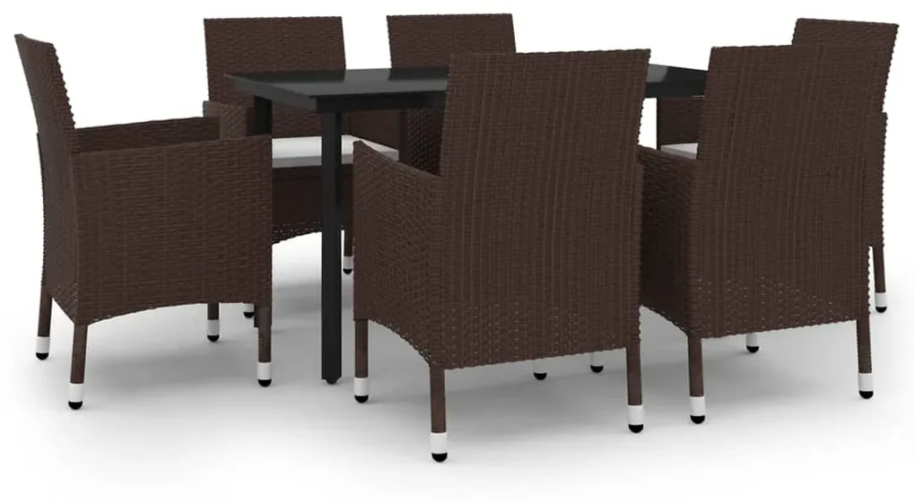 vidaXL 7-delige Tuinset met kussens poly rattan en glas