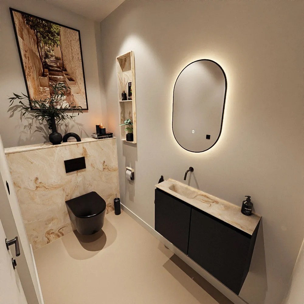 Mondiaz Ture DLux toiletmeubel 80cm urban met wastafel frappe links zonder kraangat