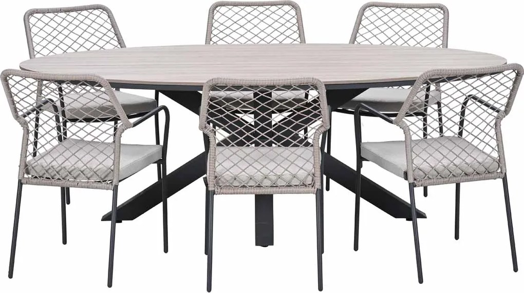 Garden Impressions Ross tuinset sand 7-delig - Tulli tuintafel ovaal 220x115 cm