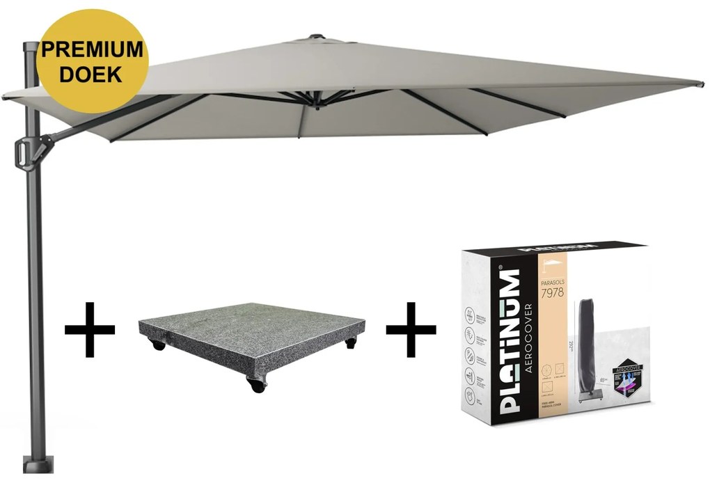 Challenger T1 premium zweefparasol 400x300 cm manhattan met 120 KG voet en hoes