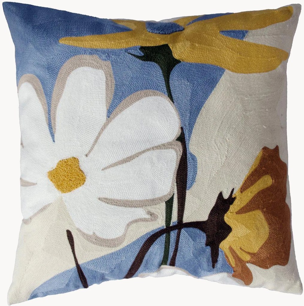 Geborduurde kussenhoes Signe met bloemendesign