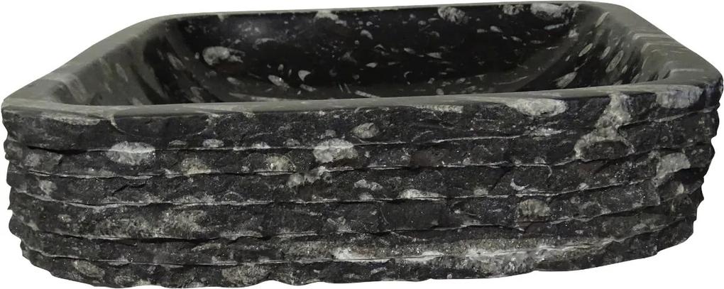 Zwart marmeren waskom | Eeuwenoud Orthoceras Fossiel | 42 x 46 x 12 cm
