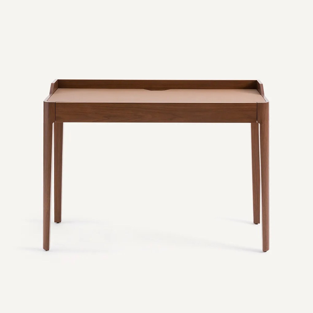 Bureau van notenhoutfineer en leer, Junius, ontwerp door Emmanuel Gallina