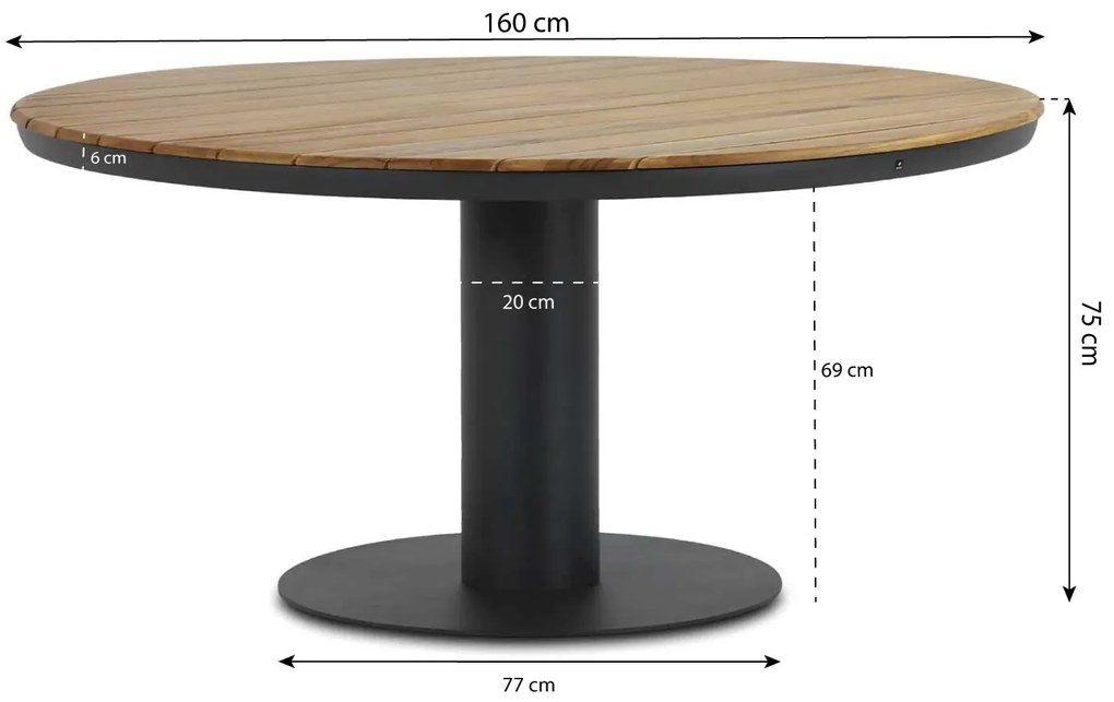 Dining Tuintafel rond 160 cm Aluminium/teak Grijs Salerno