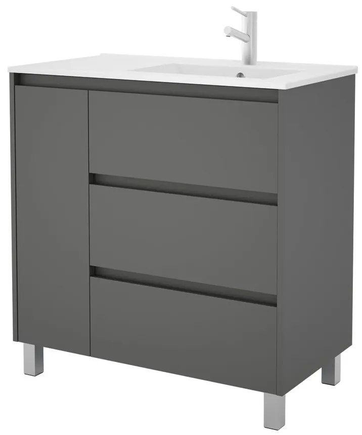 Muebles Rise asymmetrisch staand badmeubel 85cm mat grijs rechts