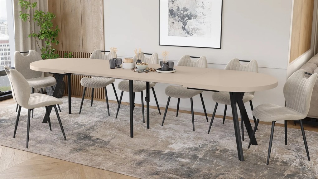 Mazzoni EXPANSO Kasjmier / zwarte poten - OVALE UITSCHUIFTAFEL 160-360 cm VOOR 16-18 PERSONEN