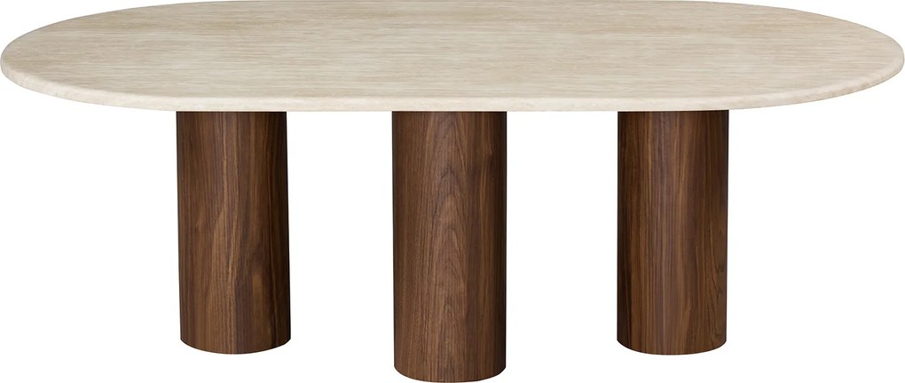 Salontafel Travertin Met Walnoot Poten - 130 X 70cm.