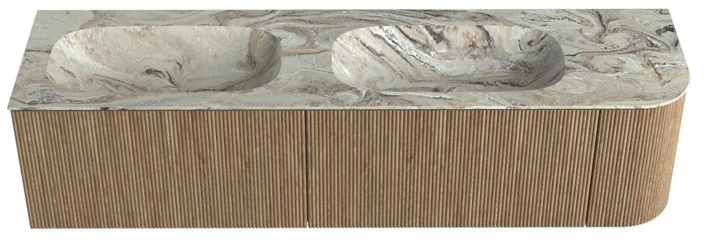 Mondiaz Kurve-dlux 175cm badmeubel ronding rechts dusk met 2 lades en 1 deur en wastafel stor small dubbel/links zonder kraangat glace
