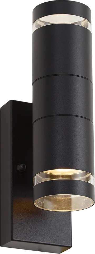 Moderne buiten wandlamp zwart 2-lichts IP44 met schemersensor - Dubbla